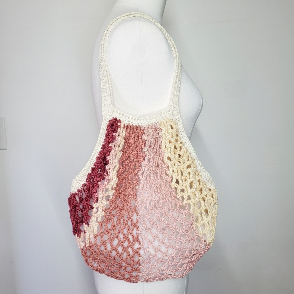 Farmers Market Bag Purple Handmade Crochet Net French Cotton Grocery Beach Reuse